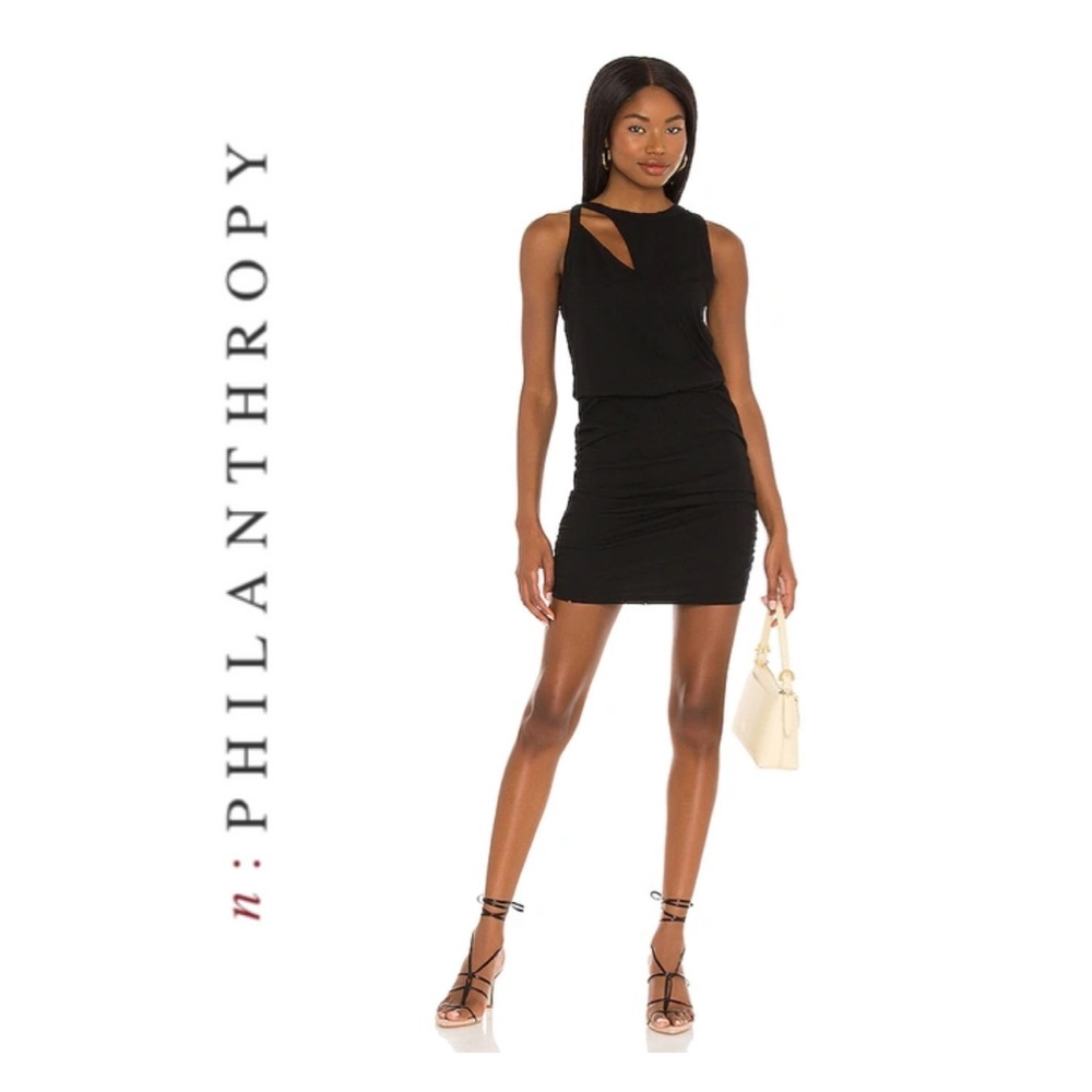 🆕 NWT Revolve N:Philanthropy Charley Slash Ruched Bodycon Black Mini Dress